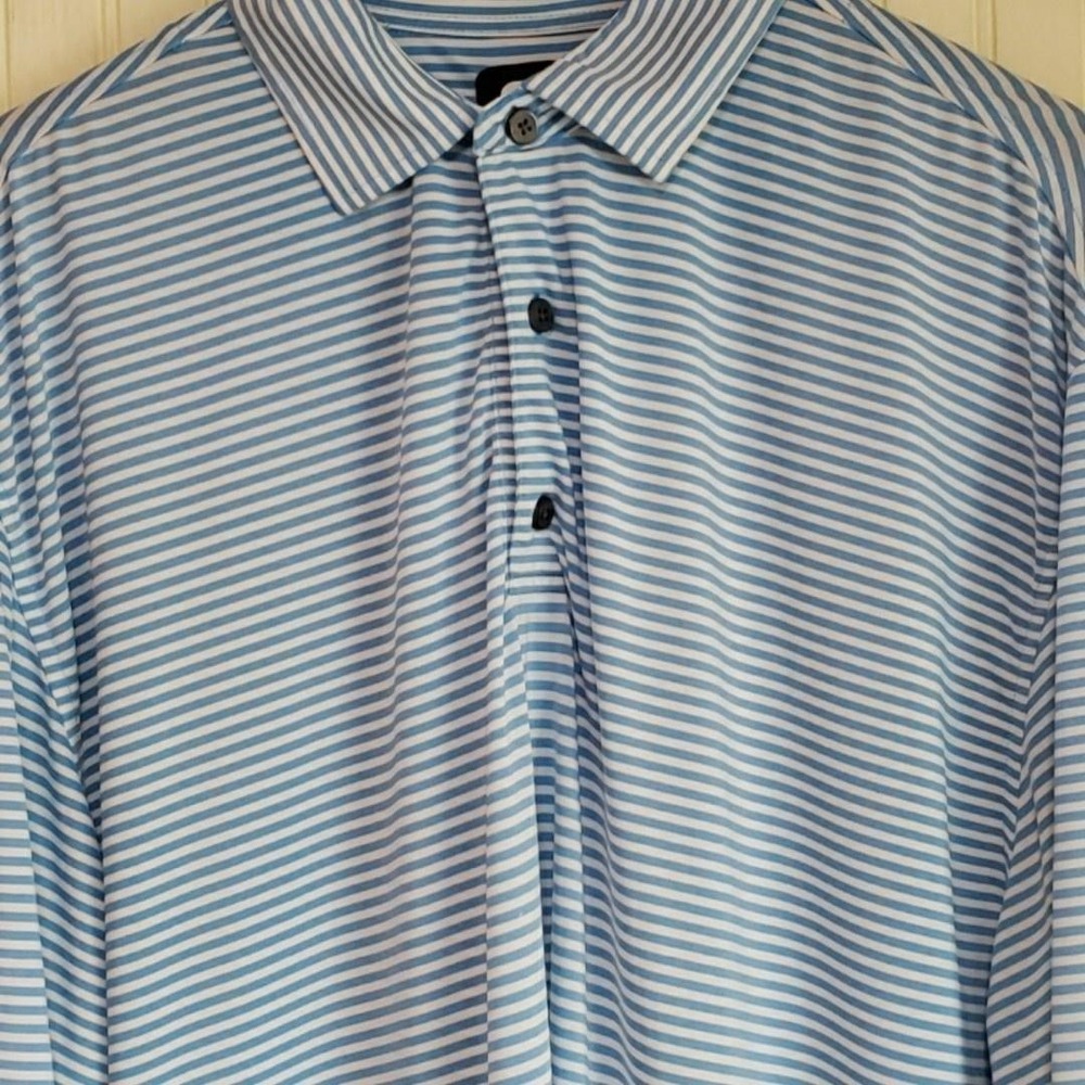 FootJoy Polo Shirt Mens XL‎ Blue Stripe Stretch Golf Performance Knit Top